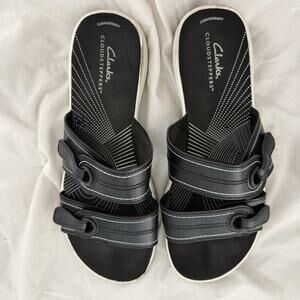 Clarks Cloudsteppers Womens Slide Sandals Black Cushion Soft Comfort Size 9